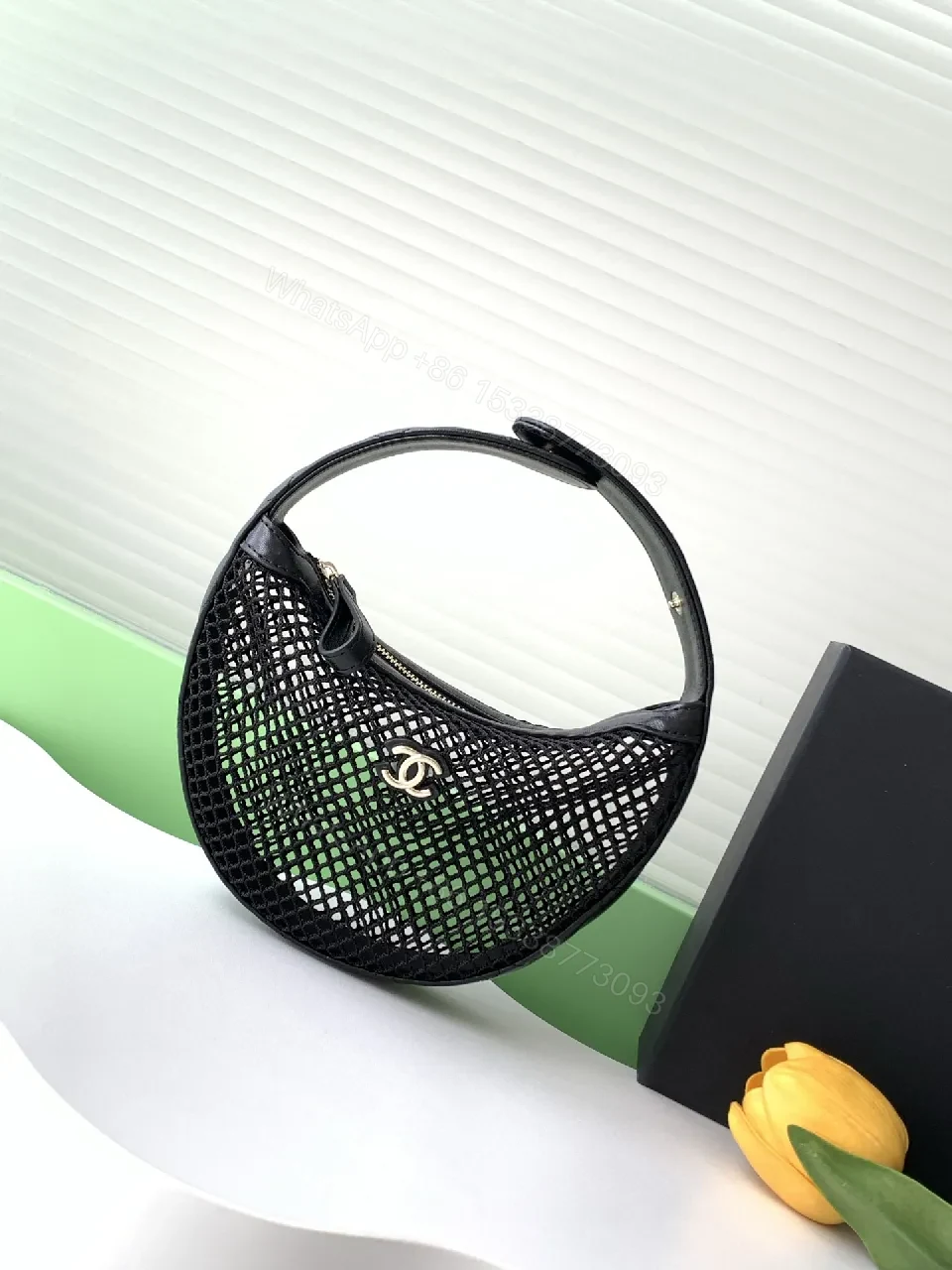 Compact Mesh Satchel — Leather Trim, Gold Emblem, Everyday Luxe — view 1