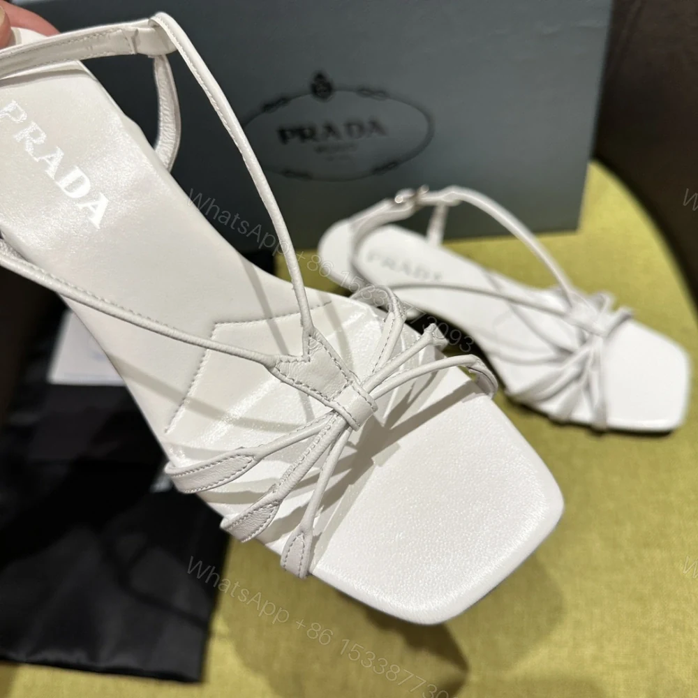 View 6 of 高仿Prada*1X504A方頭一字中踭涼鞋5.5CM白色免檢版
