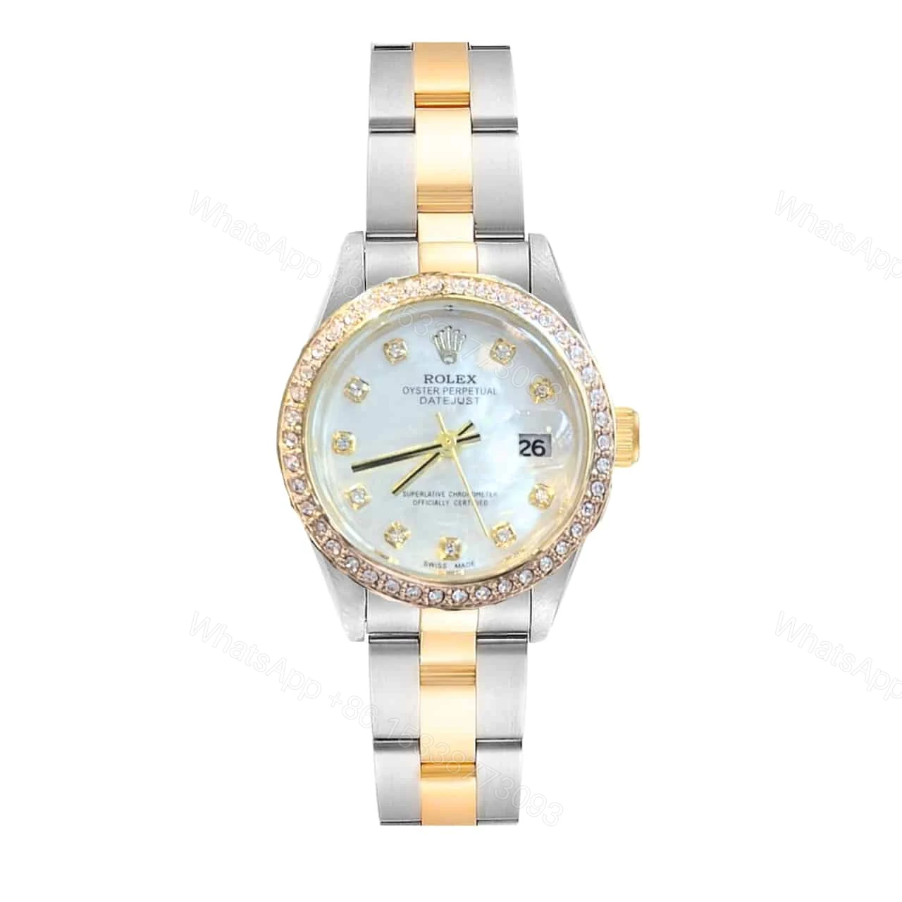 Rolex Datejust Diamond Dial Silver And Gold In White 28Mm — view 1