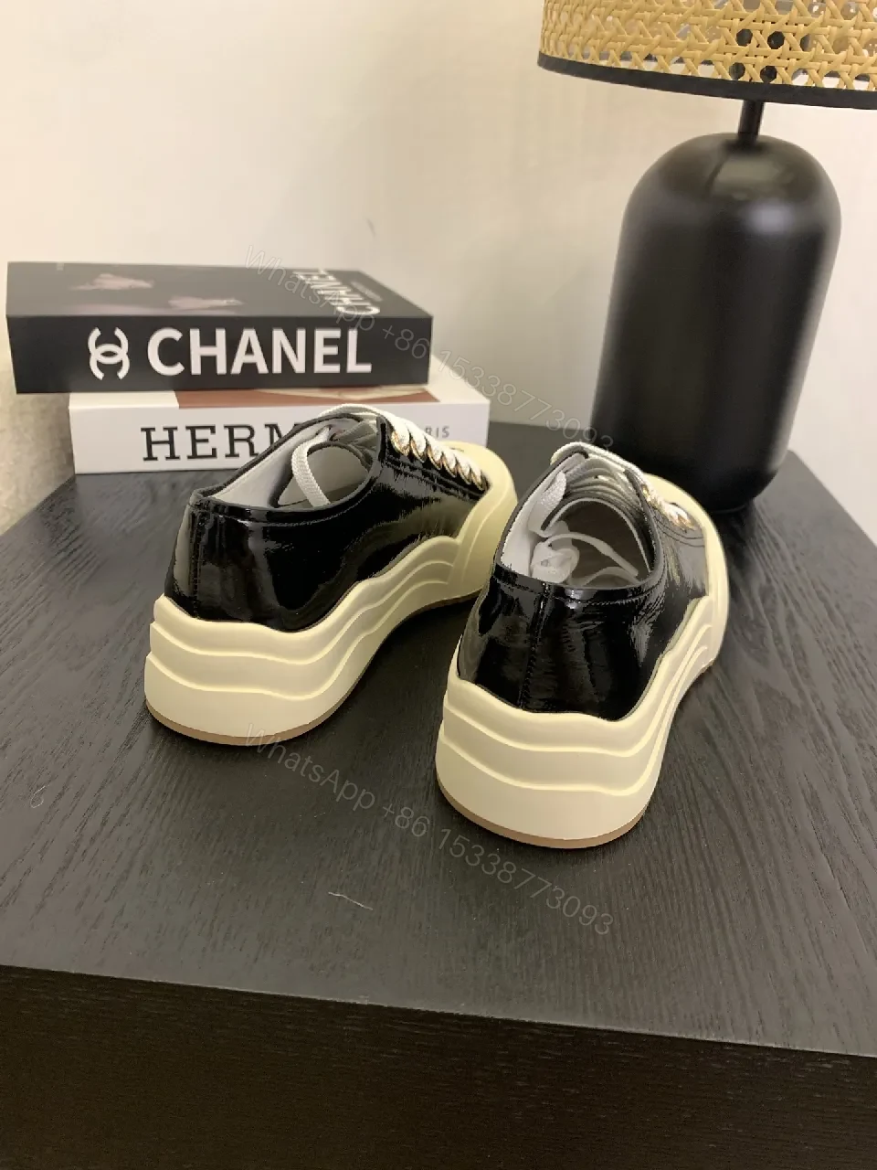 View 4 of Chic Patent-Accent Low-Top Sneakers with Luxe Hardware