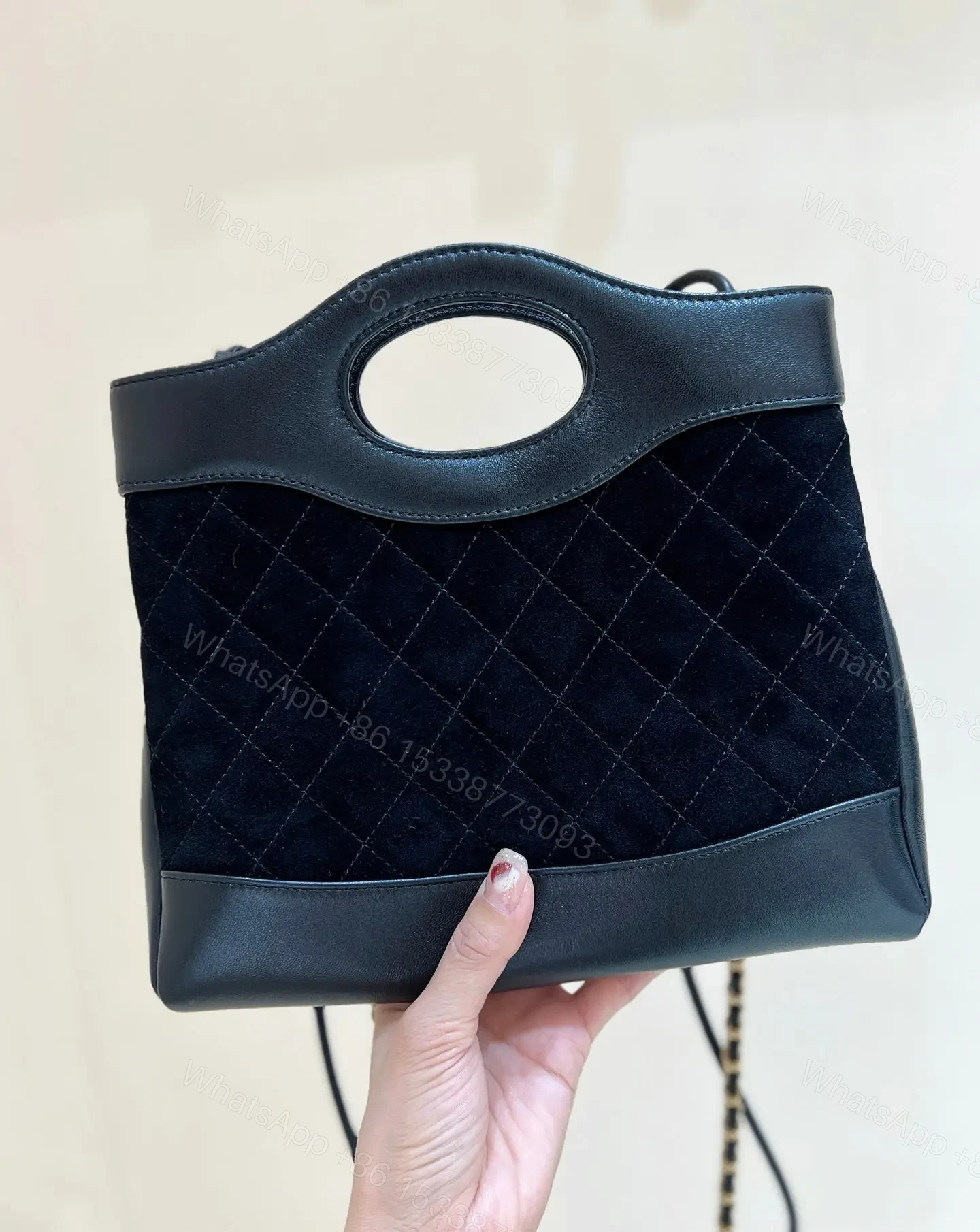 View 2 of Chanel Mini Quilted Suede and Lambskin 31 Shopping Bag.