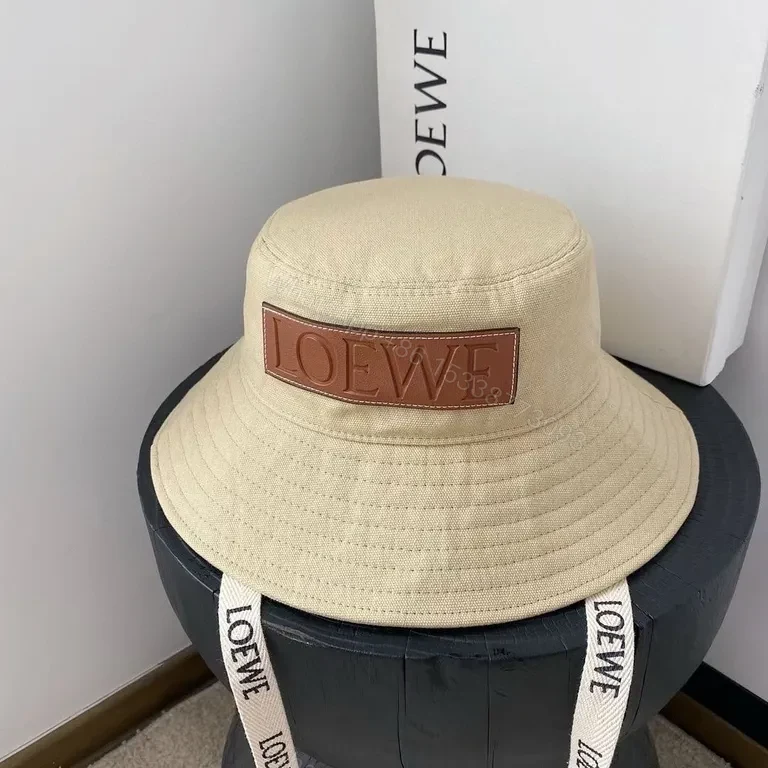 View 7 of Beige Cotton Bucket Hat with LOEWE Patch - Luxury Streetwear