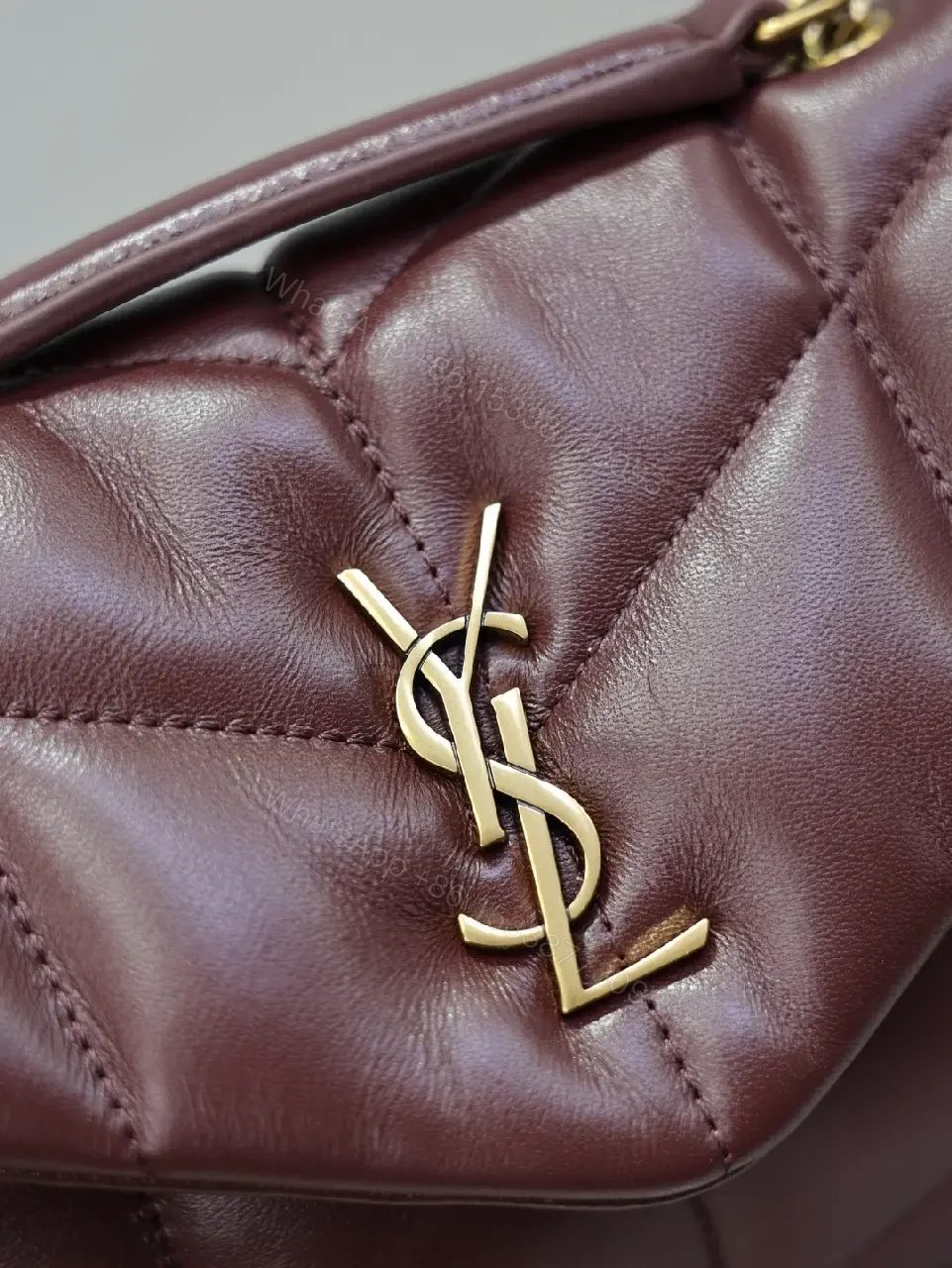 View 6 of Quilted Burgundy Leather Shoulder Bag with Gold Hardware