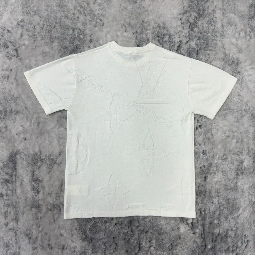 View 2 of Textured White Tee with Embossed Luxury Pattern - Minimalist Style Shirt