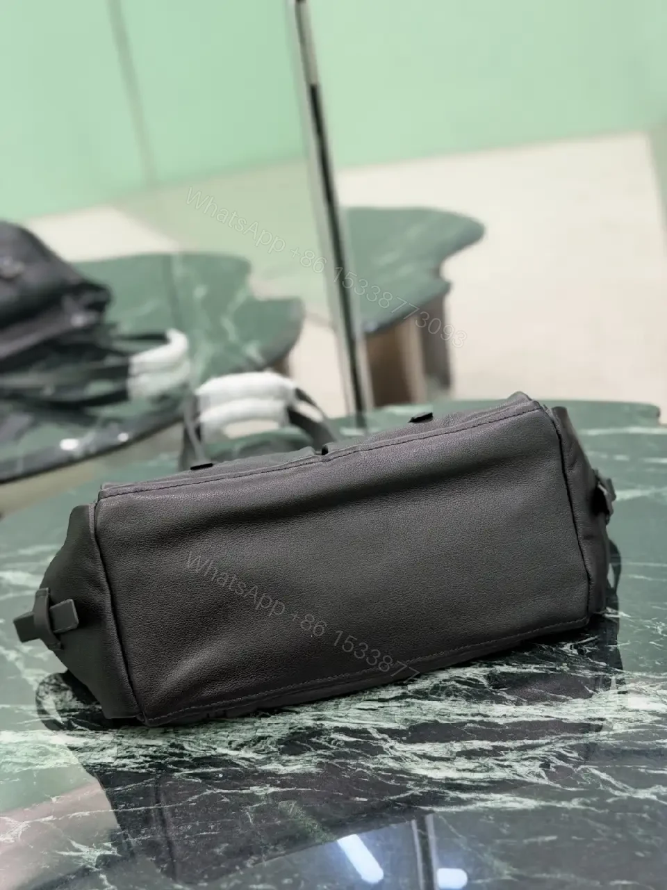View 3 of Chic Black Leather Carryall: Structured Luxury Tote