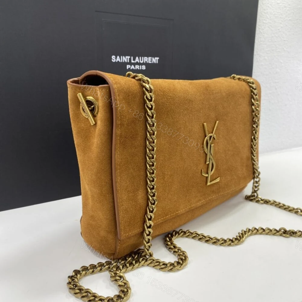 View 2 of Saint Laurent Kate Medium Reversible Chain Bag In Suede Tan 28Cm