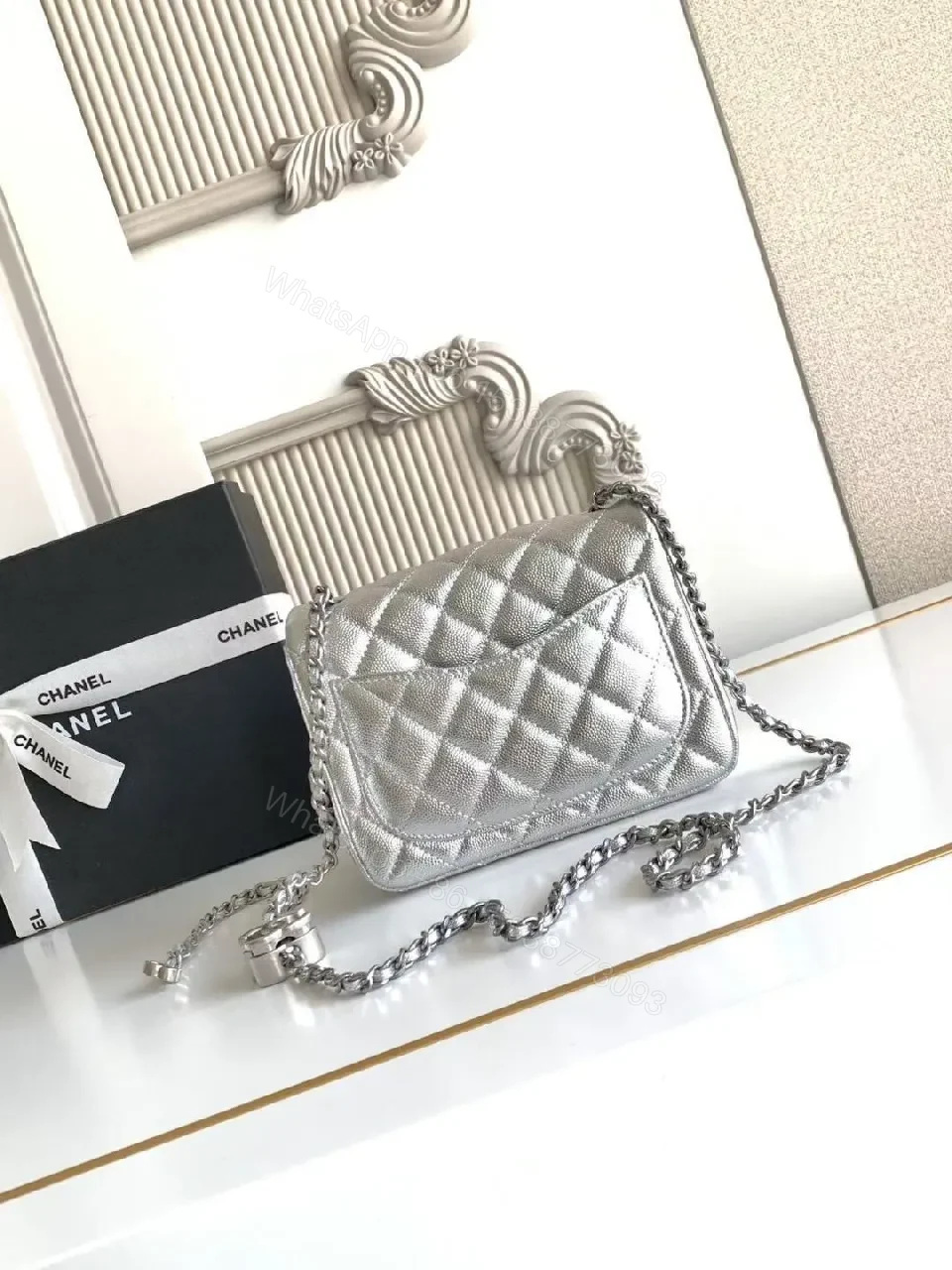 View 2 of Silver Quilted Crossbody: Timeless Italian Craft Bag