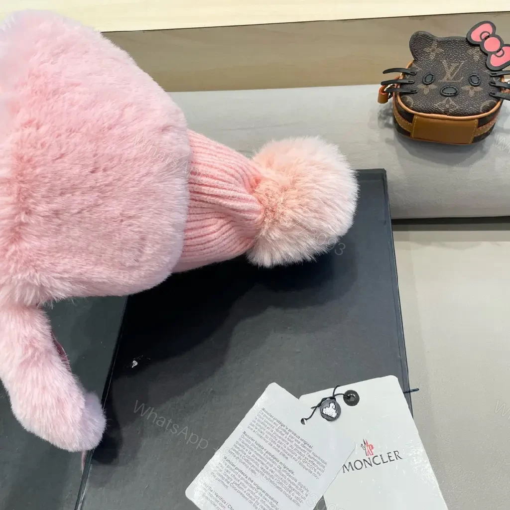 View 9 of Pink Knit Hat with Fuzzy Ear Flaps — Plush Warmth, Luxe Style