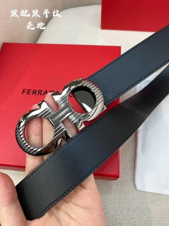 View 2 of Bold Leather Belt with Signature Ferragamo Hardware (60)