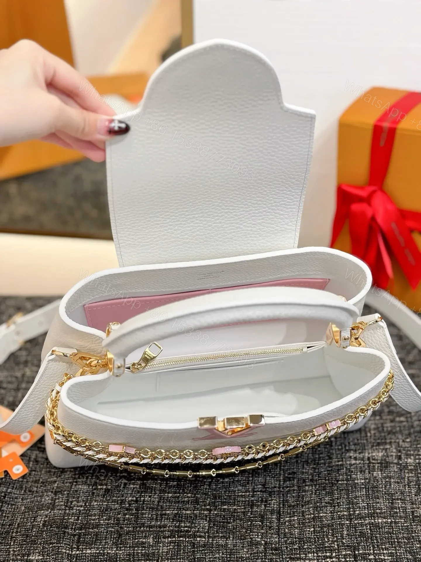 View 5 of Louis Vuitton Capucines BB handbag in white Taurillon leather