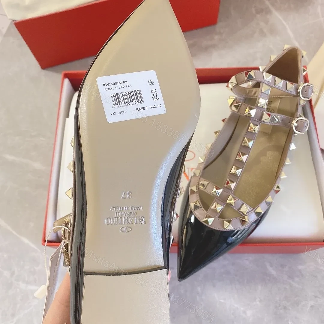 View 5 of Valentino Women Black Patent Leather Studded Flats