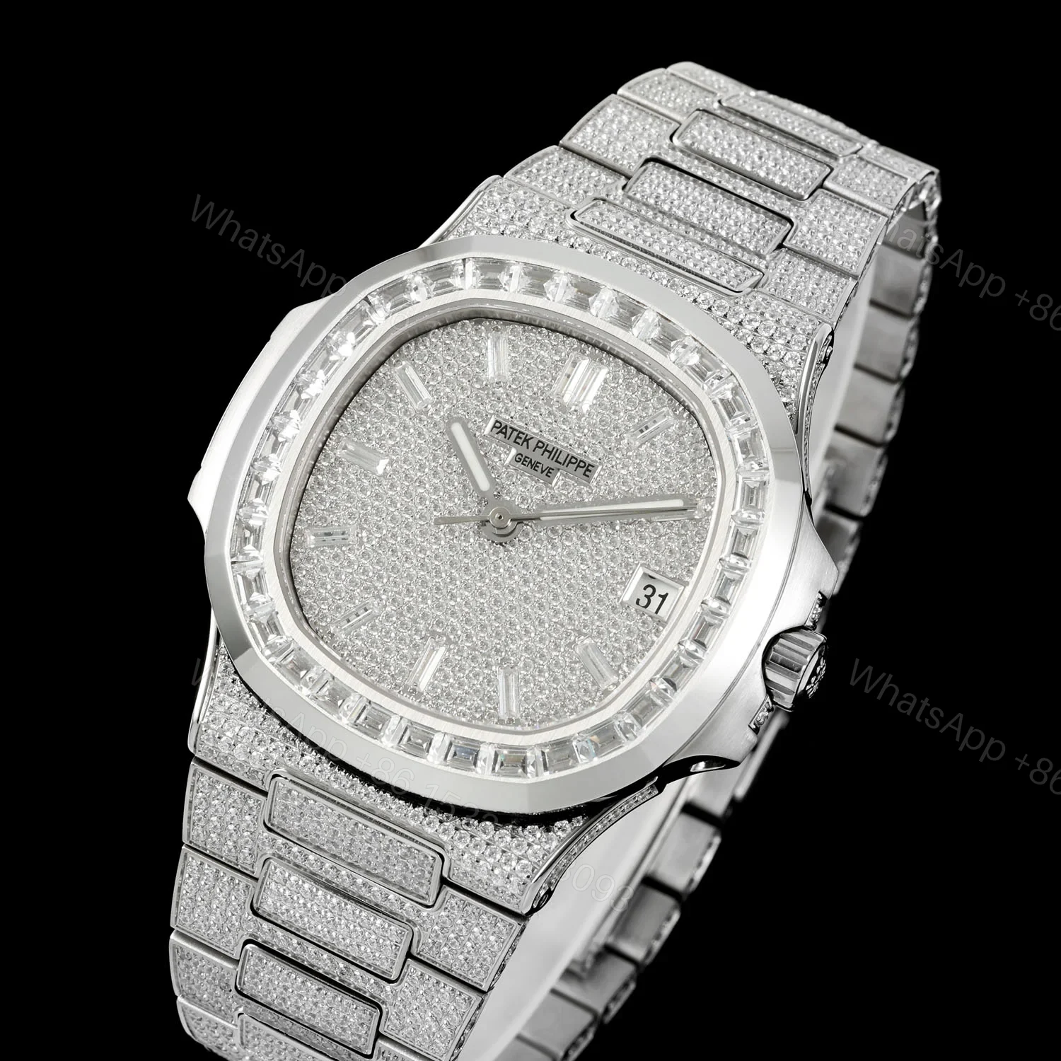 View 3 of Patek Philippe Nautilus 5711 BD1 Full Diamond Pavé Watch 40mm Luxury Bracelet Edition AMG-PP-BD1-5711-2600-LUX