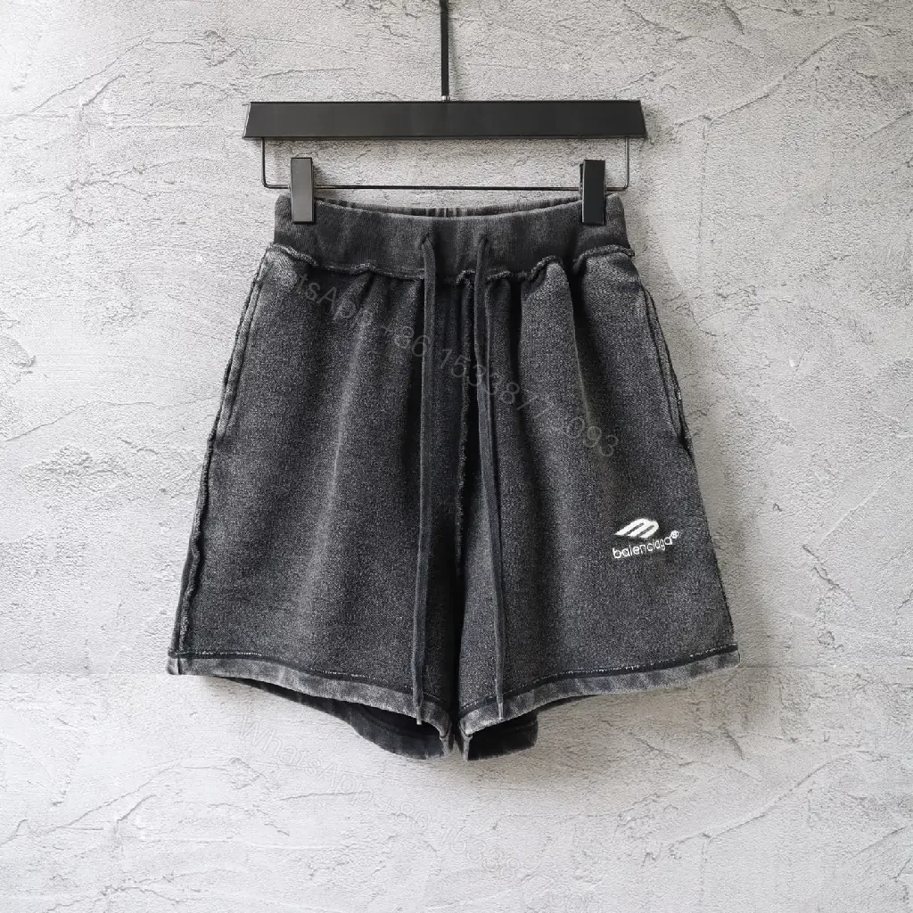View 8 of Black Denim Drawstring Shorts - Balenciaga Logo Style
