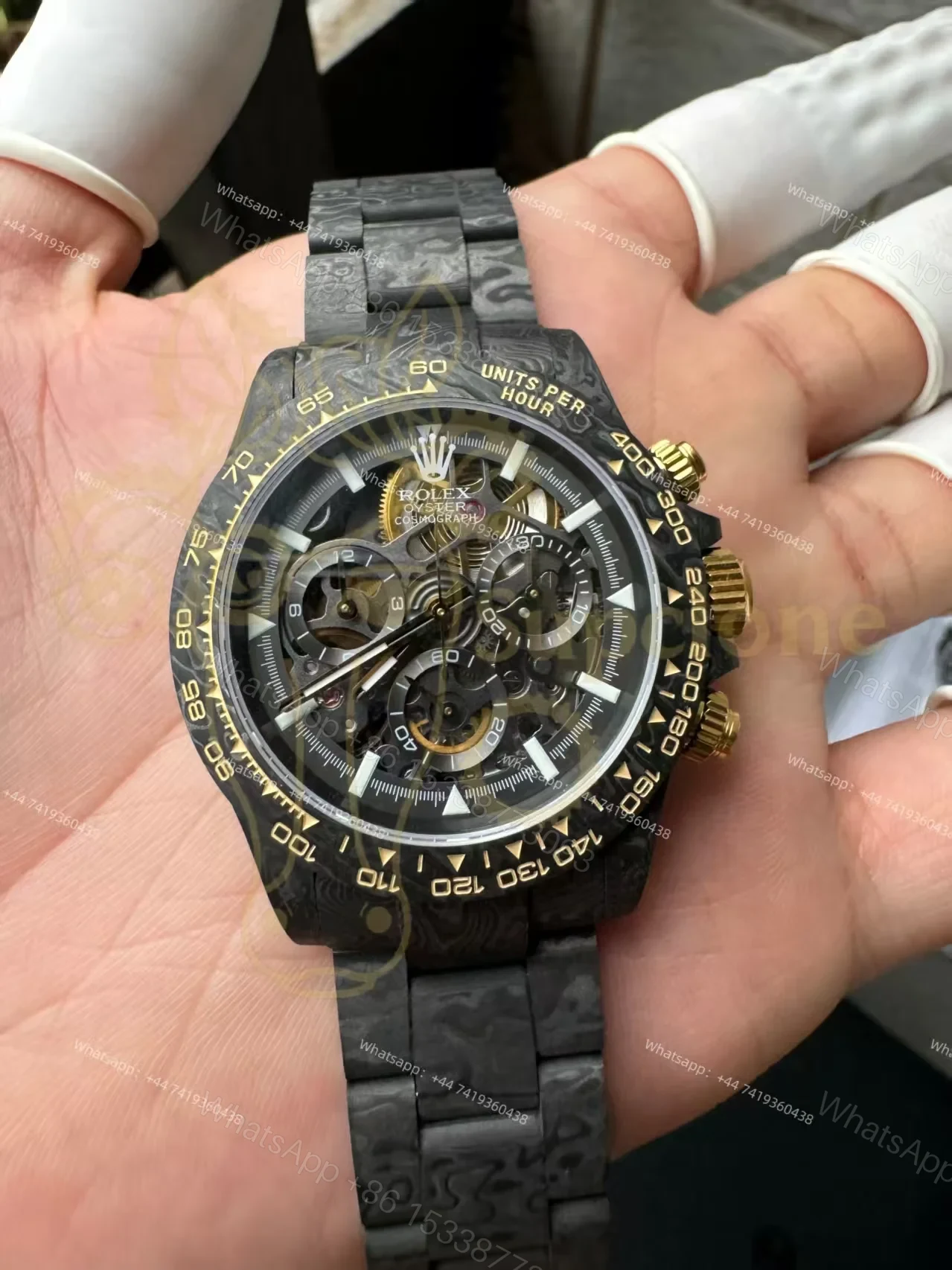 View 6 of Rolex Super Clone Carbon Fiber Daytona Gold Accents Full Carbon Bracelet