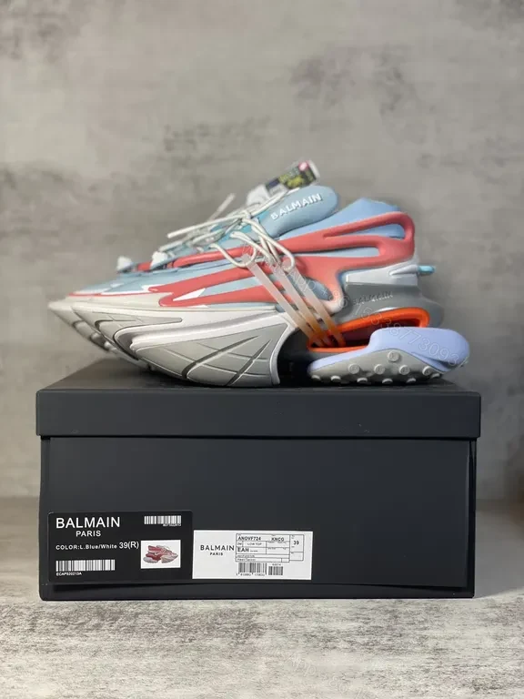 View 4 of Colorful Faux Balmain Sneakers: Geometric Textures, Avant-Garde Style