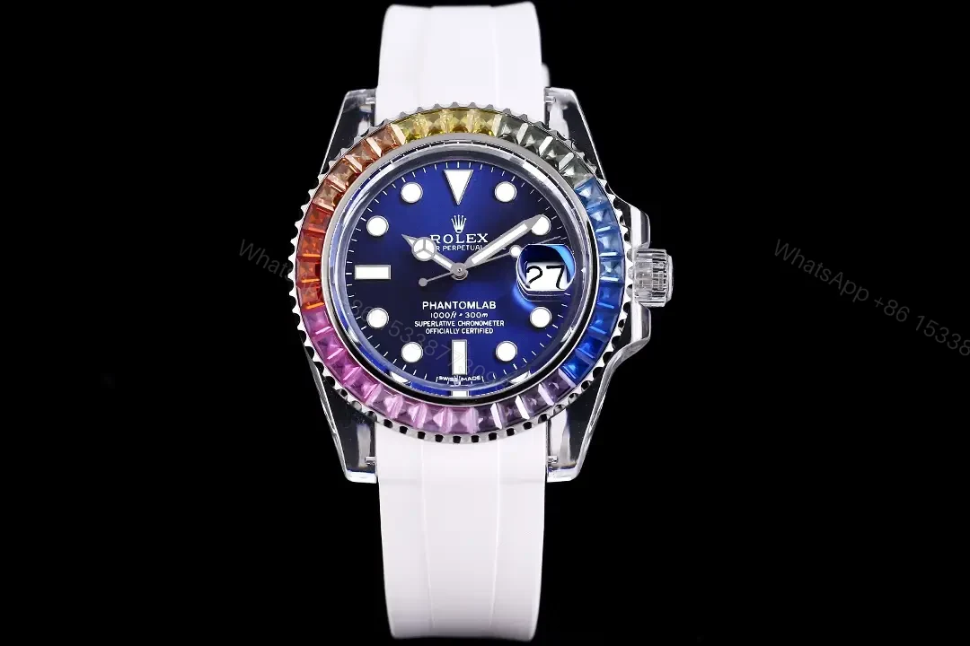Rolex Submariner Date Phantom Blue Rainbow replica 40MM White Rubber Strap Edition RLX-SUB-DATE-PHANTOM-BLUE-RAINBOW-40MM-WHITE-RUBBER-STRAP — view 1