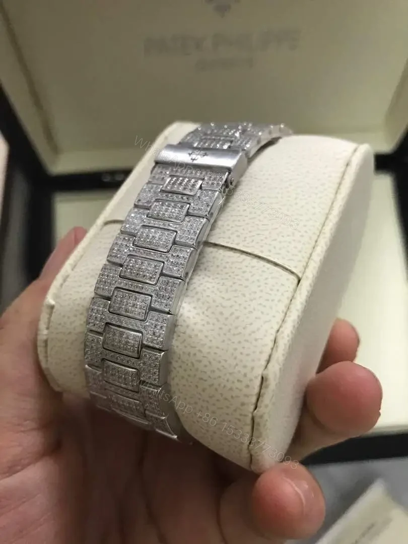 View 7 of Swiss Clone Replica Patek Philippe Nautilus Jumbo 5719 Full Diamonds