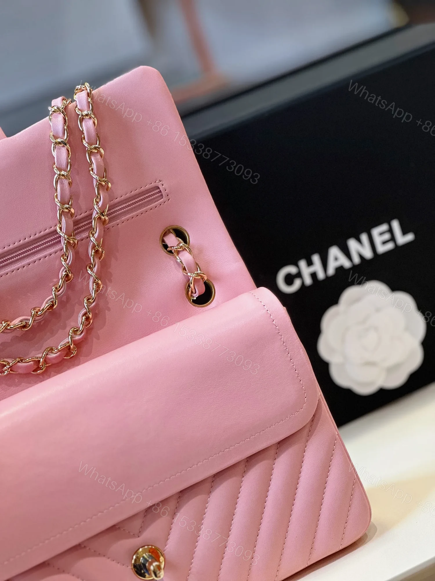 View 5 of Chanel Classic Handbags V-Pattern Pink Lock Gold 23cm