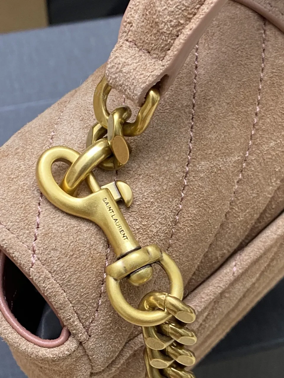 View 7 of Velvet Chevron Crossbody Bag: Blush, Gold Hardware, Chic Style