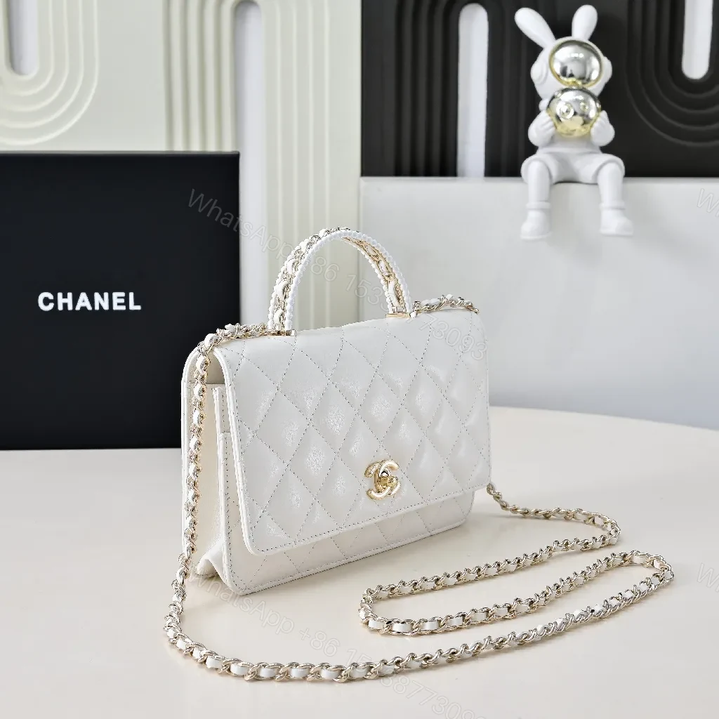 View 6 of White Quilted Shoulder Bag with Gold Chain - Luxe Everyday Elegance