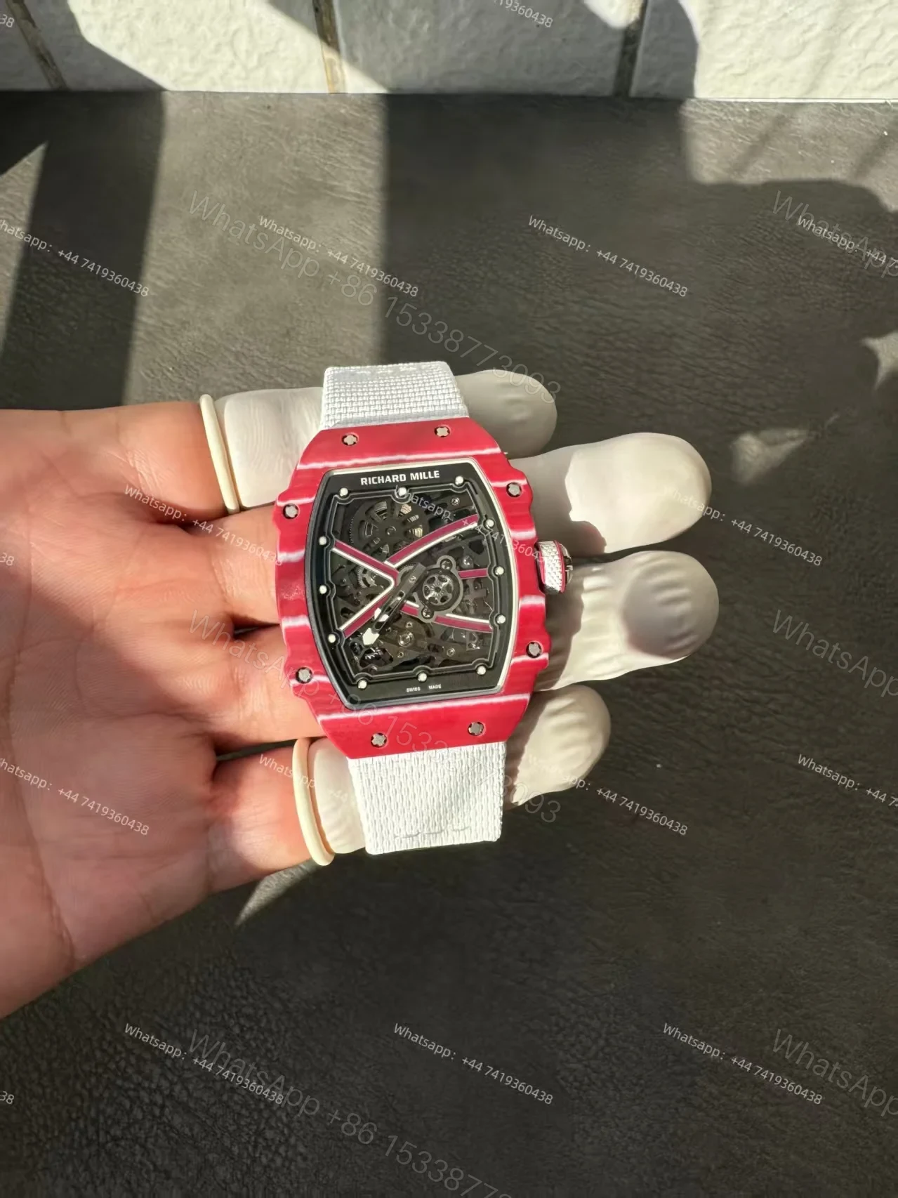 View 6 of Super Clone Richard Mille RM67-02 “Mutaz Barshim” Quartz TPT Skeleton Tourbillon 1:1 Replica Watch with White Strap