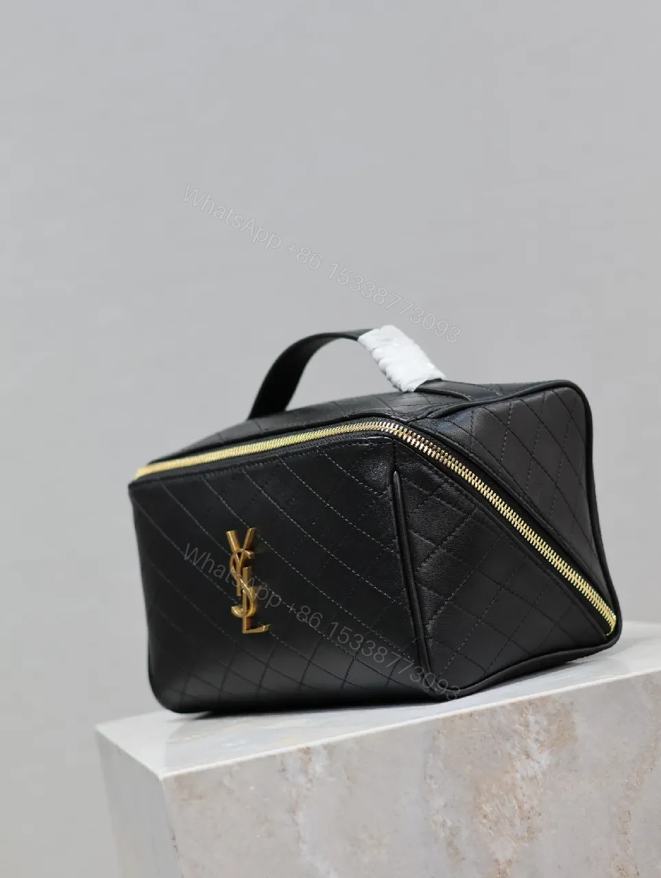 View 4 of Quilted Crossbody, Gold Monogram, Compact Luxe Bag