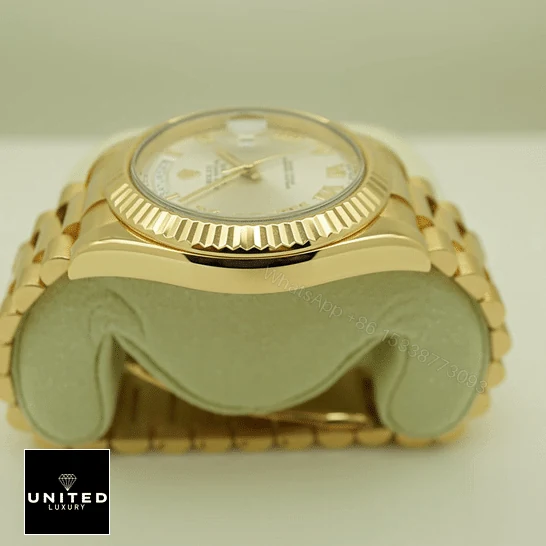 View 9 of Rolex Day-Date II Collection Gold Silver White Dial 218238 Replica