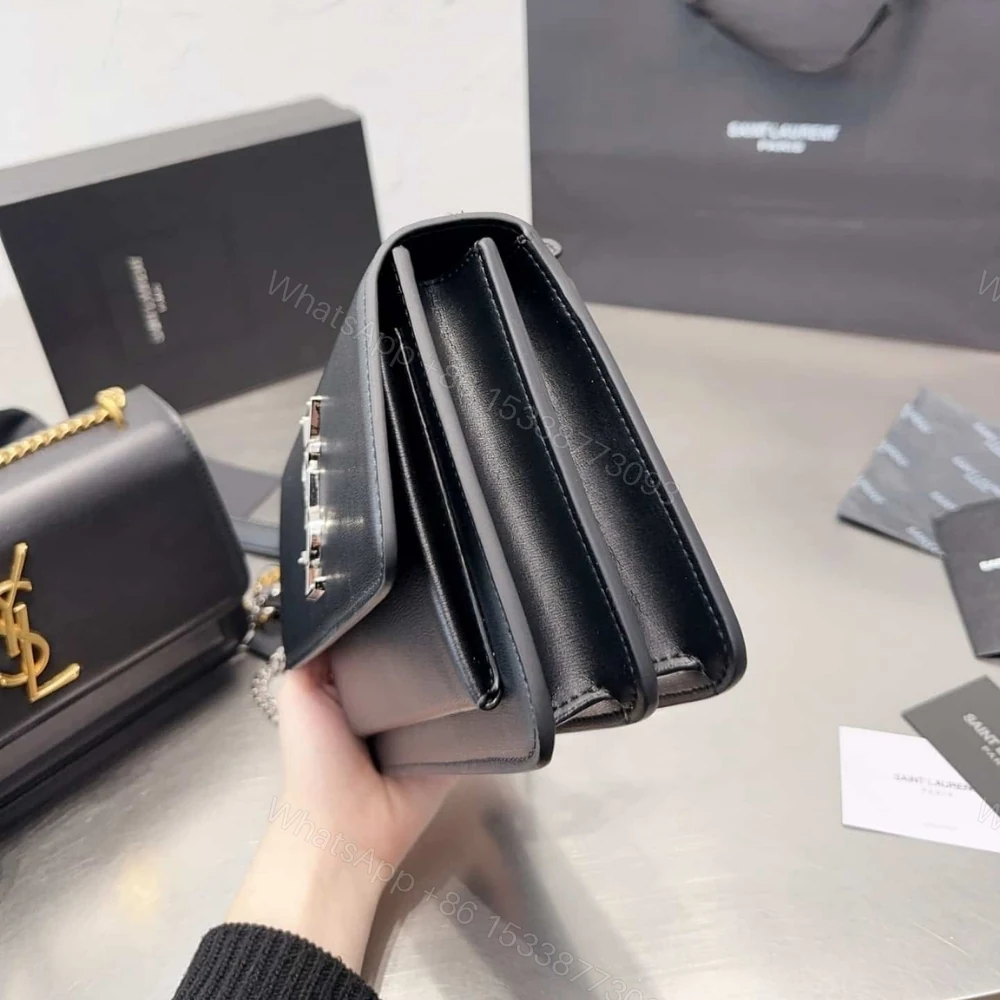 View 6 of Saint Laurent Sunset Medium Chain Bag In Smooth Black With Silver Hardware 22Cm 442906D420N1000