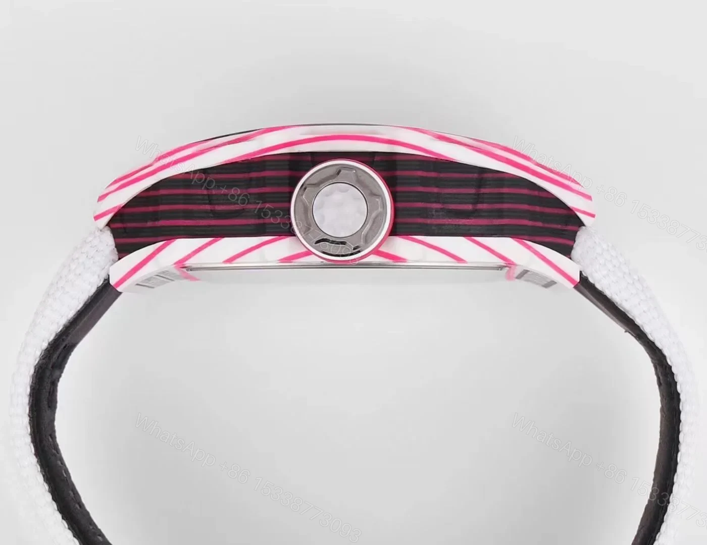 View 8 of Richard Mille RM38-02 Tourbillon Bubba Watson Watch White Strap Pink Quartz Carbon Fiber Skeleton Dial Golf Inspired Manual Winding Movement RM38-02-BW-WSP-PINK