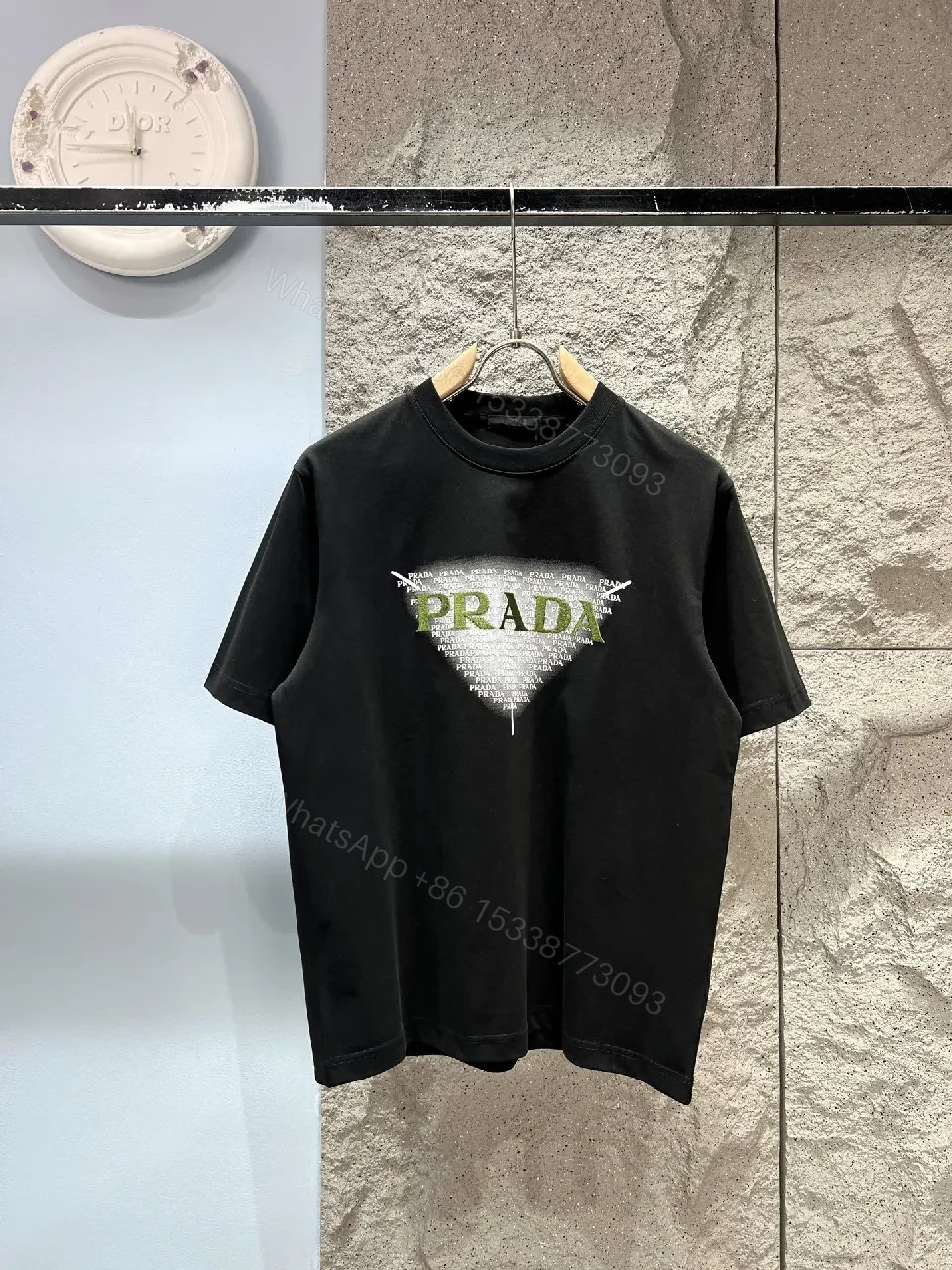 Black Graphic Tee: Premium Prada Triangle Logo, Modern Streetwear — view 1