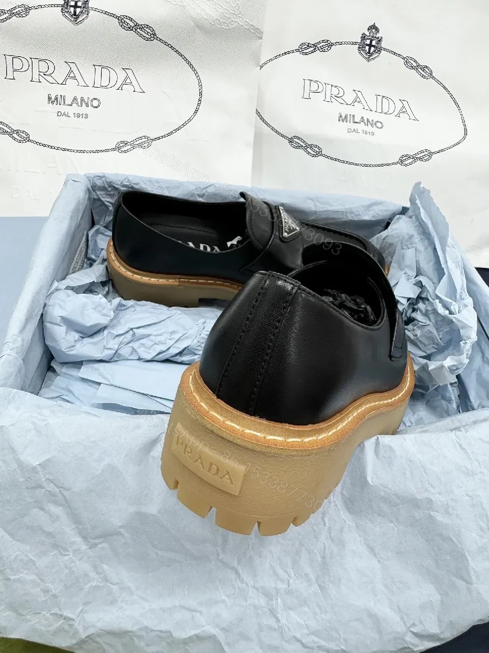 View 8 of Black Leather Loafers: Luxe Signature Crest, Rugged Comfort