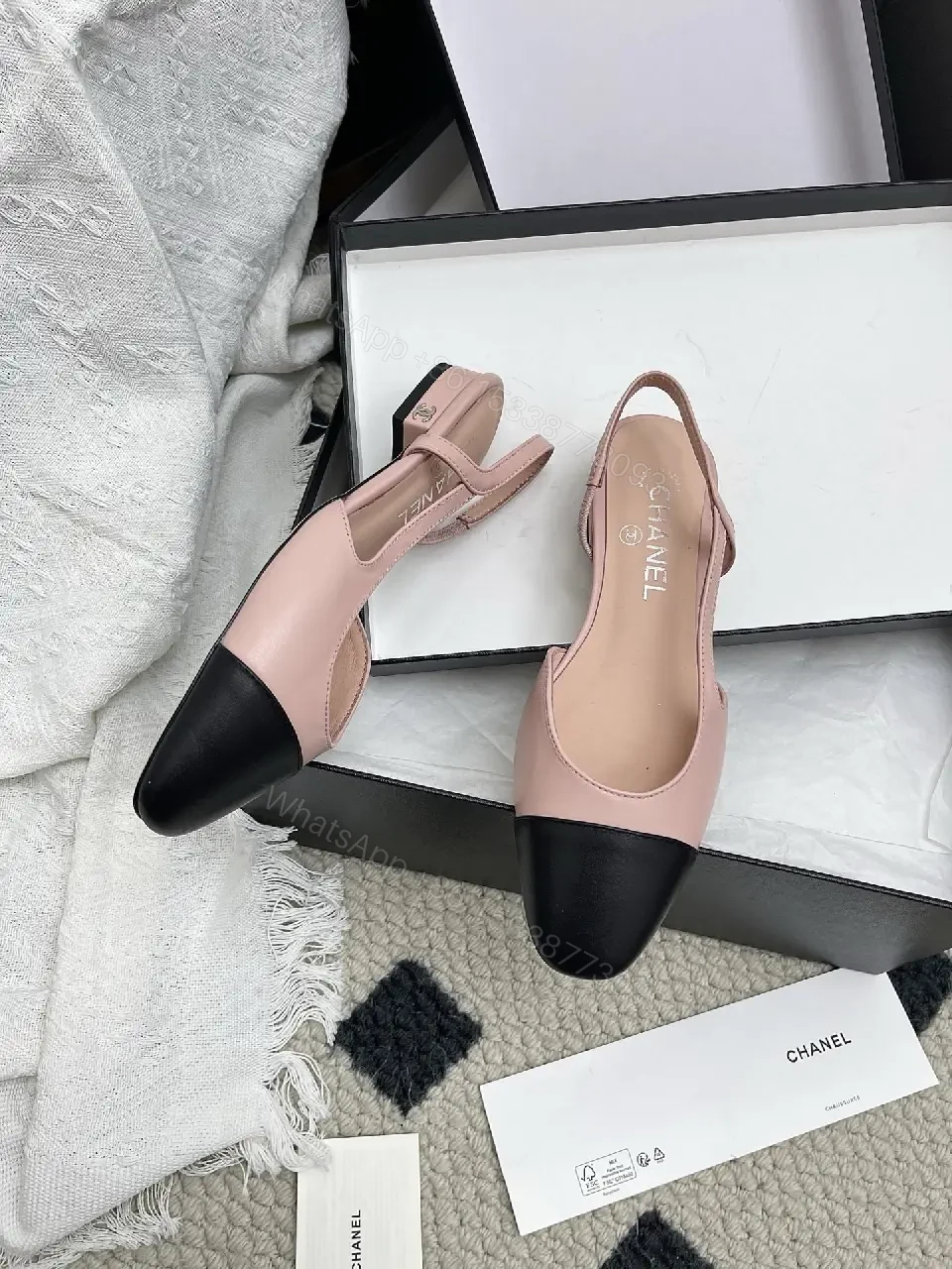 View 6 of Pastel Pink & Black Cap-Toe Slingback Pumps - Elegant, All-Day Comfort