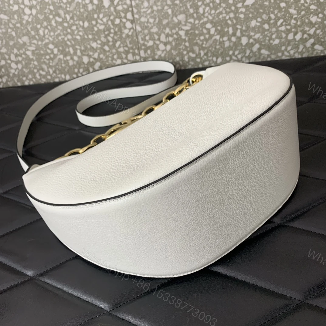View 10 of VALENTINO GARAVANI SMALL VLOGO MOON HOBO BAG IN GRAINY CALFSKIN WITH CHAIN WHITE 29CM 4W2B0N08JDK 098