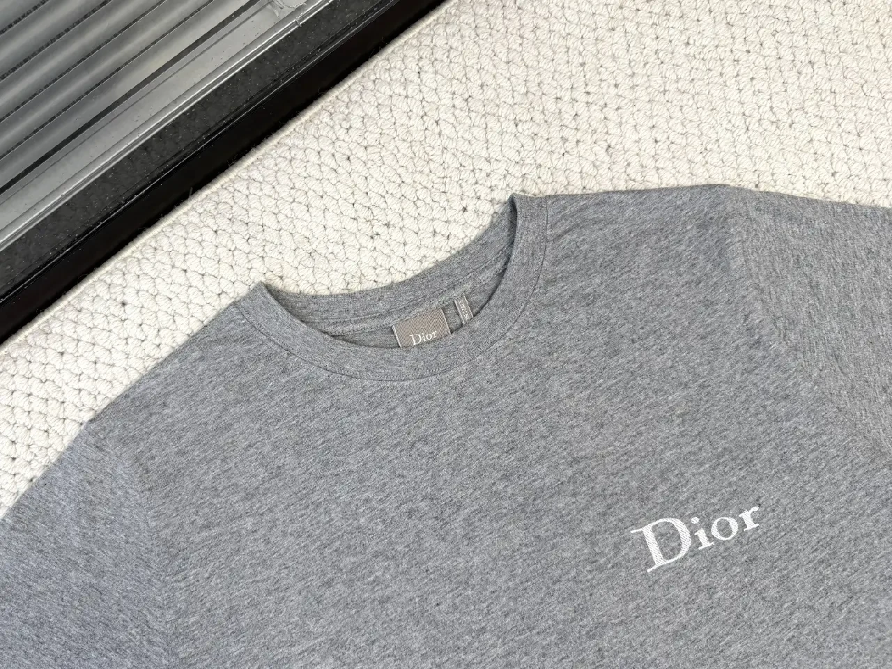 View 3 of Soft Gray Cotton Tee – Subtle Logo, Everyday Luxe, Crew Neck