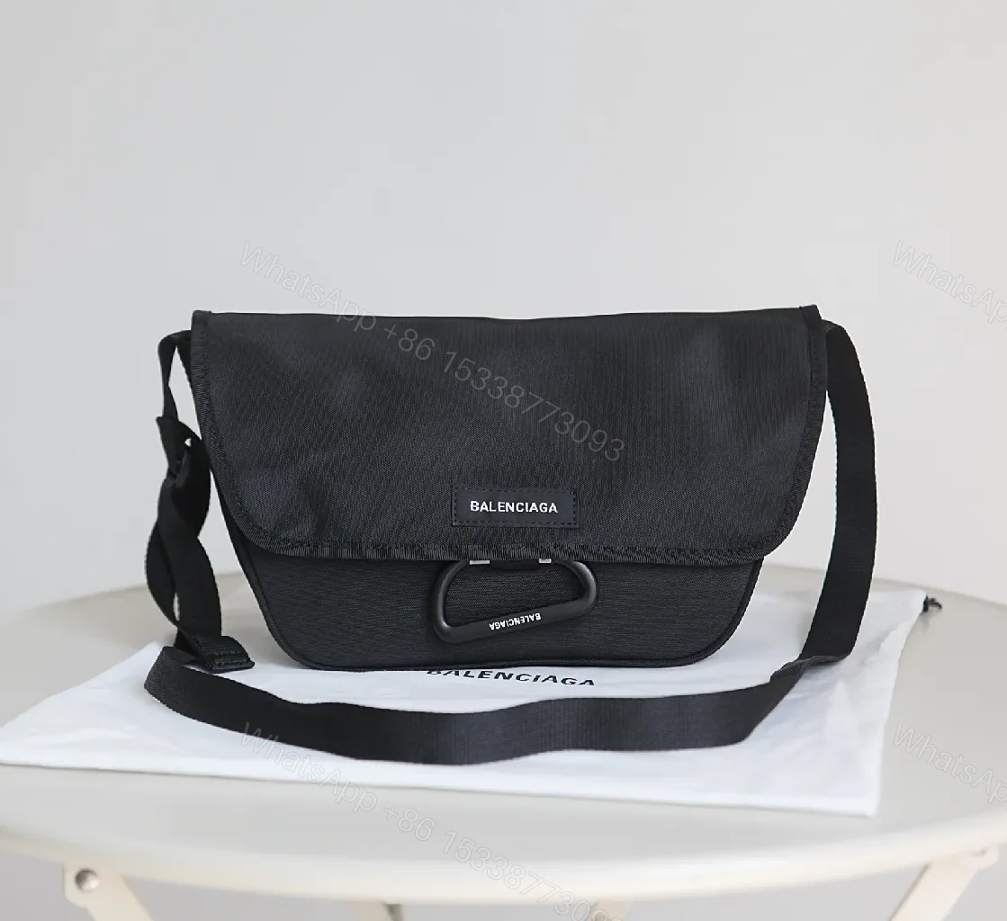 View 4 of Black Durable Matte Nylon Messenger Bag – Compact, Adjustable Strap, Minimalist Style