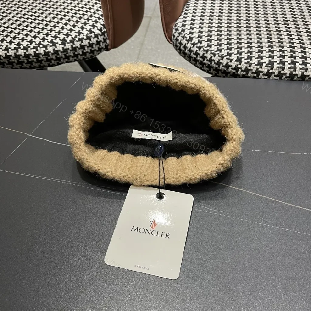 View 9 of Textured Knit Beanie: Luxury Moncler Badge Warmth Cap