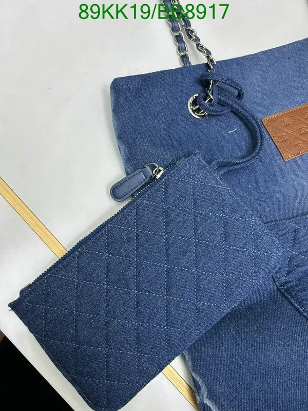 View 6 of Chanel Blue Medium Denim Shopping Bag in Denim and Leather BB8917