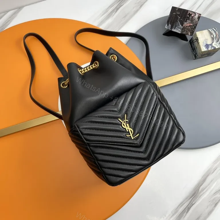 Chic Leather Quilted Bucket Bag with Gold Monogram — view 1