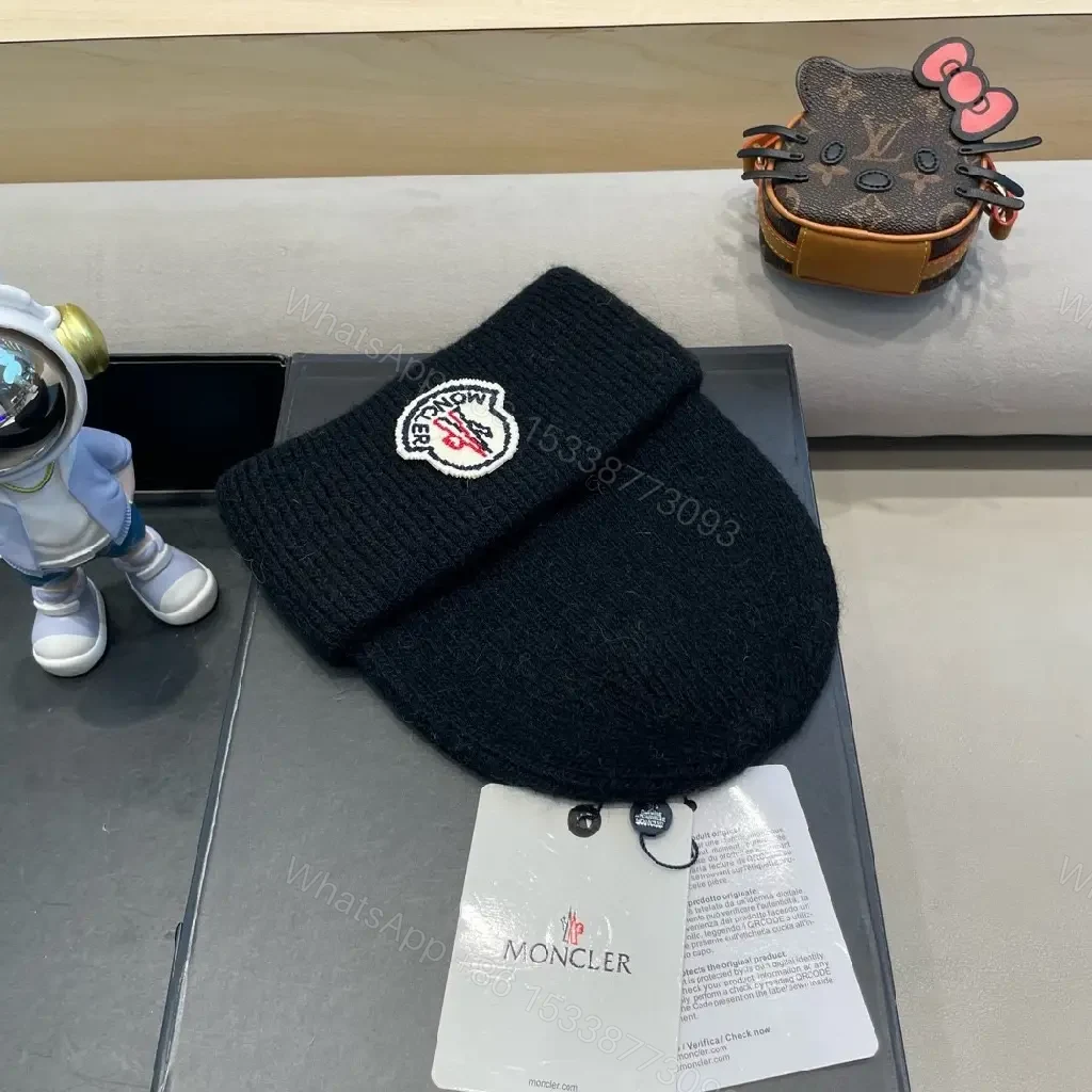View 9 of Wool Blend Beanie with Crest Embroidery, Black, Modern Luxury Edge