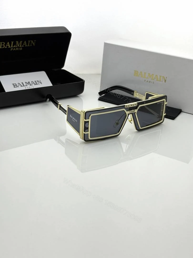 View 3 of First Copy Balmain Transparent Square Sunglasses Grey Lens Unisex UV Protection