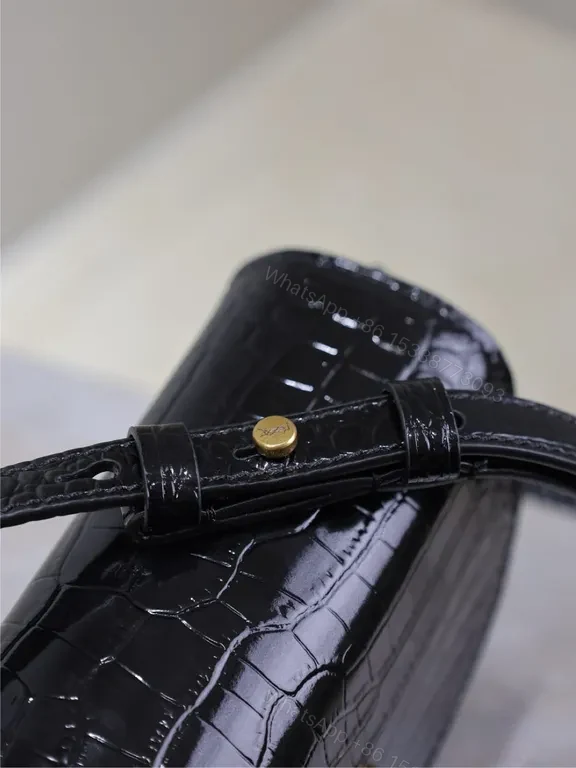 View 9 of Compact Luxe Crocodile-Textured Crossbody: Signature YSL Hardware
