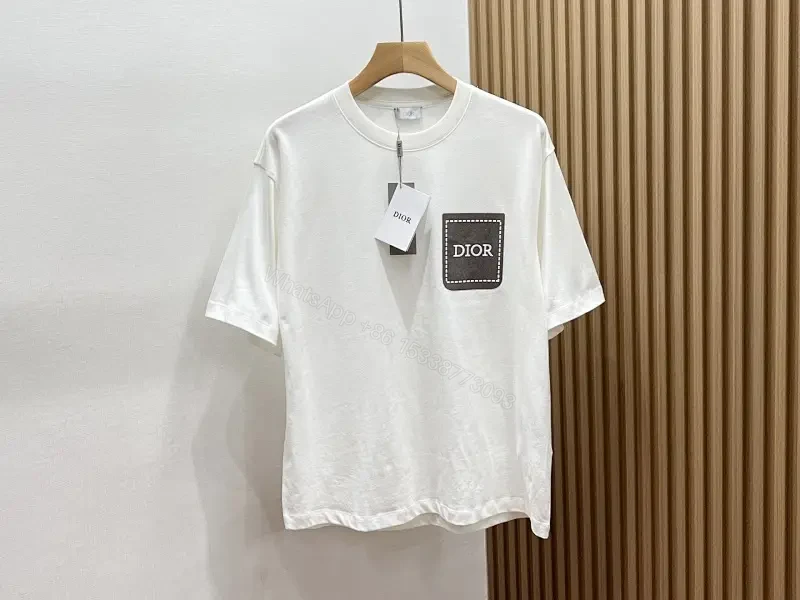 Minimalist White Tee with Dior Pocket: Subtle Luxury T-Shirt — view 1