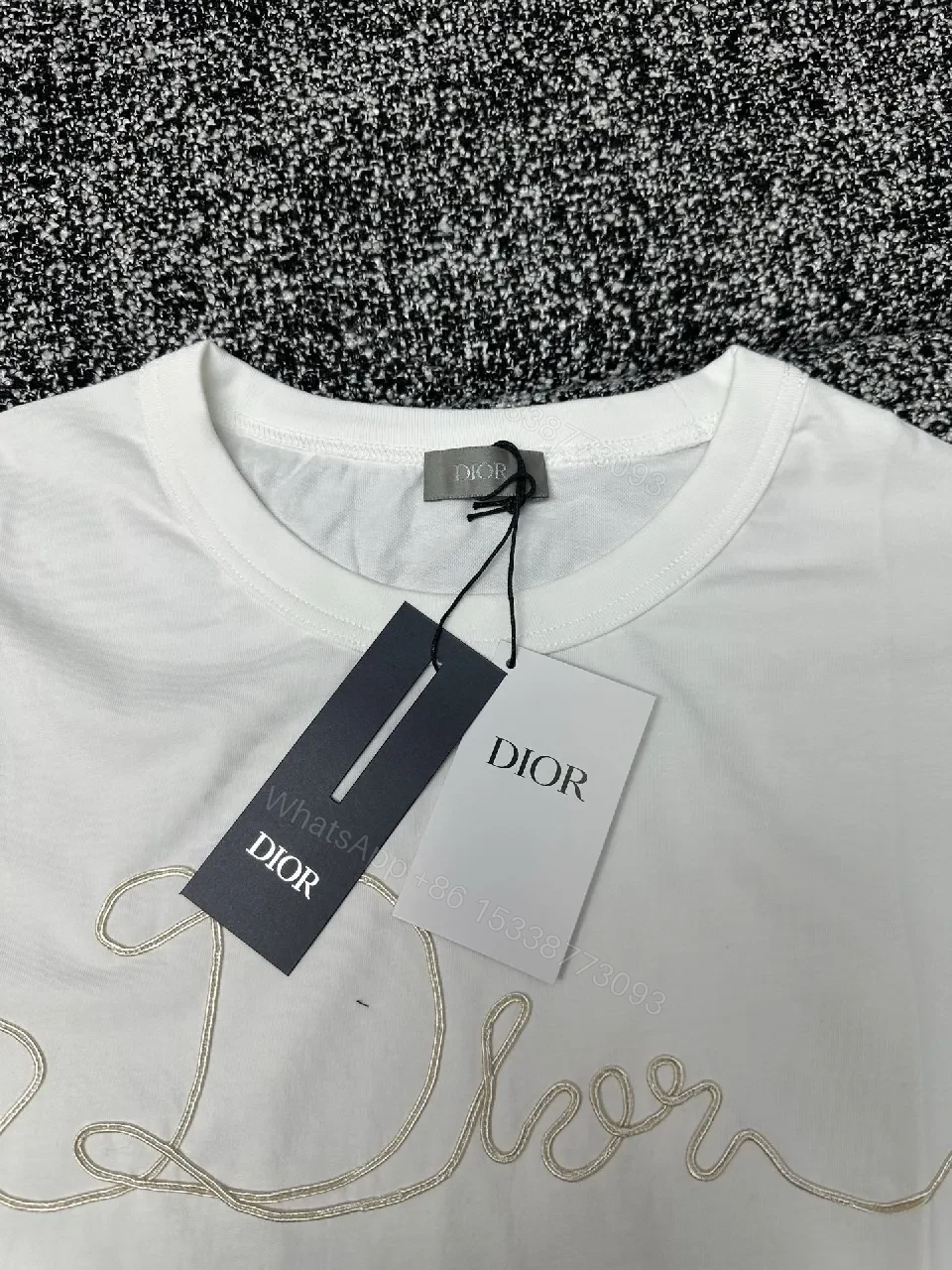 View 7 of White Cotton Crew Tee + Premium Blend + Luxe Minimal + Dior Script Accent + T-Shirt