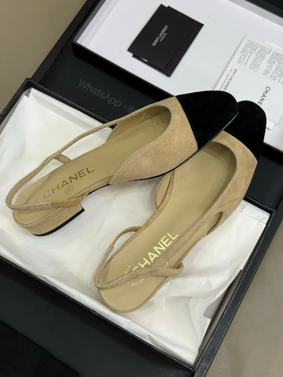 View 2 of Chic Black-Toed Suede Slingbacks: Subtle Texture, Bold Presence