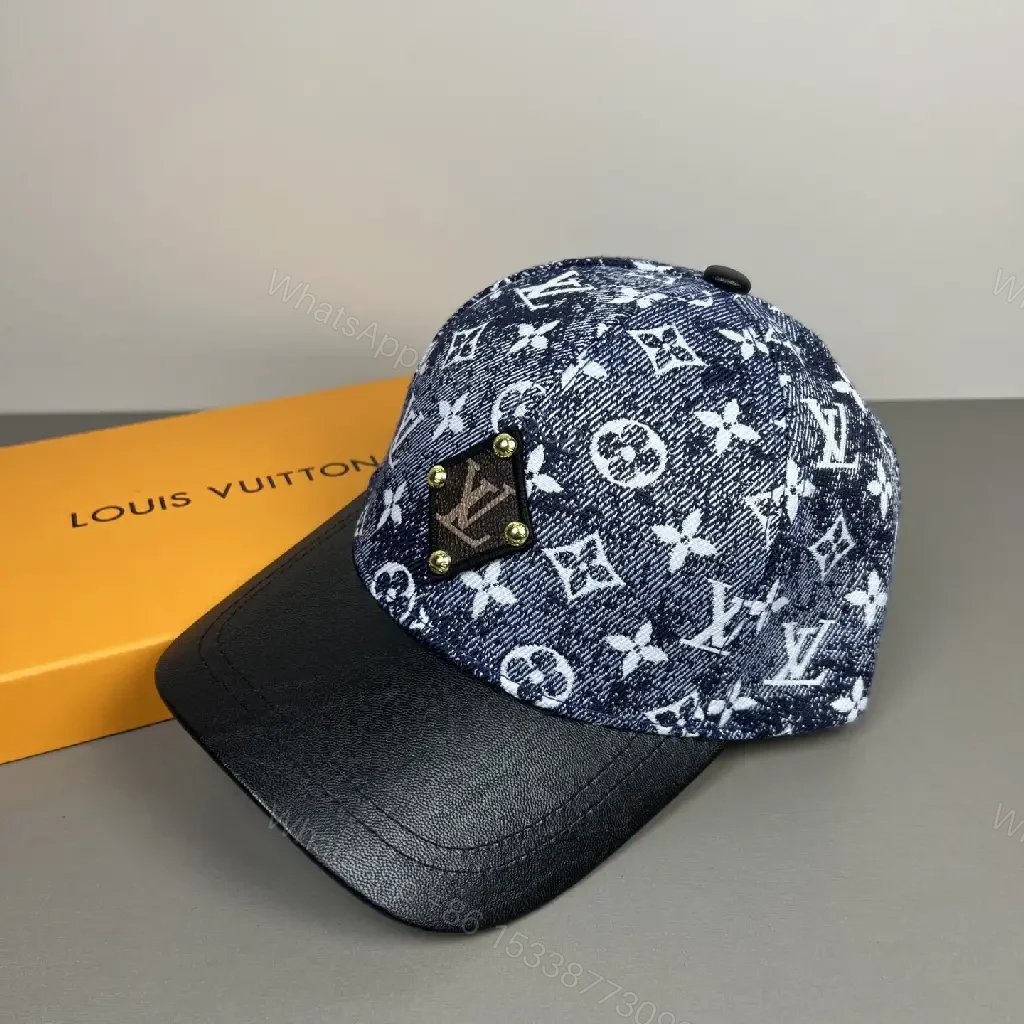 View 2 of Denim Monogram Cap with Leather Visor – Luxe Everyday Style
