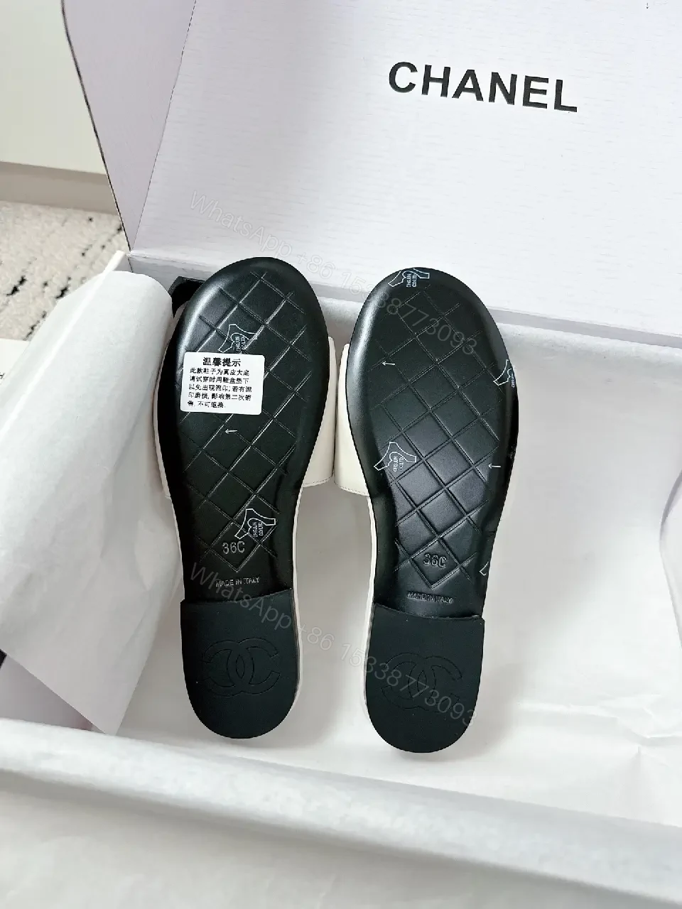 View 4 of White Leather Quilted Slides with Crystal Accent — All-Day Comfort