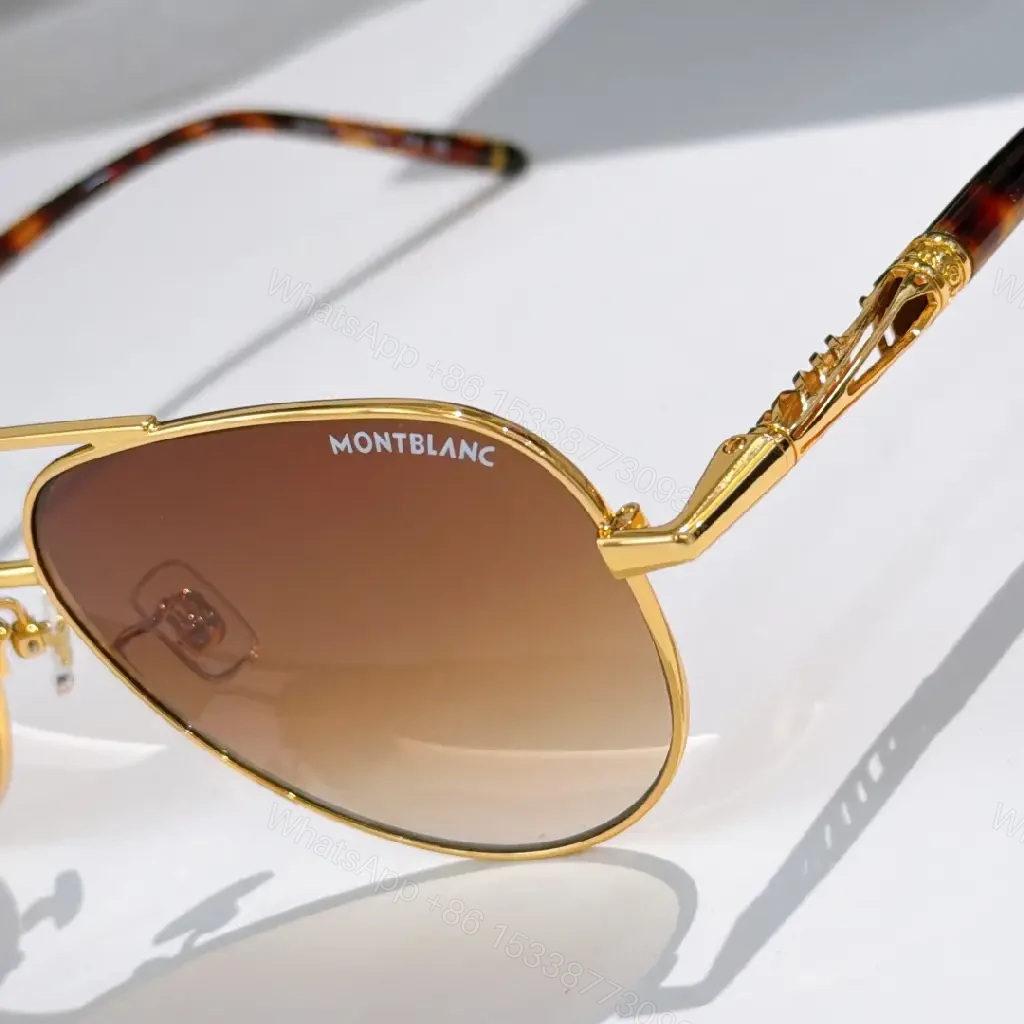 View 4 of Gold-Tone Aviator Sunglasses with Montblanc Detailing, Premium Style
