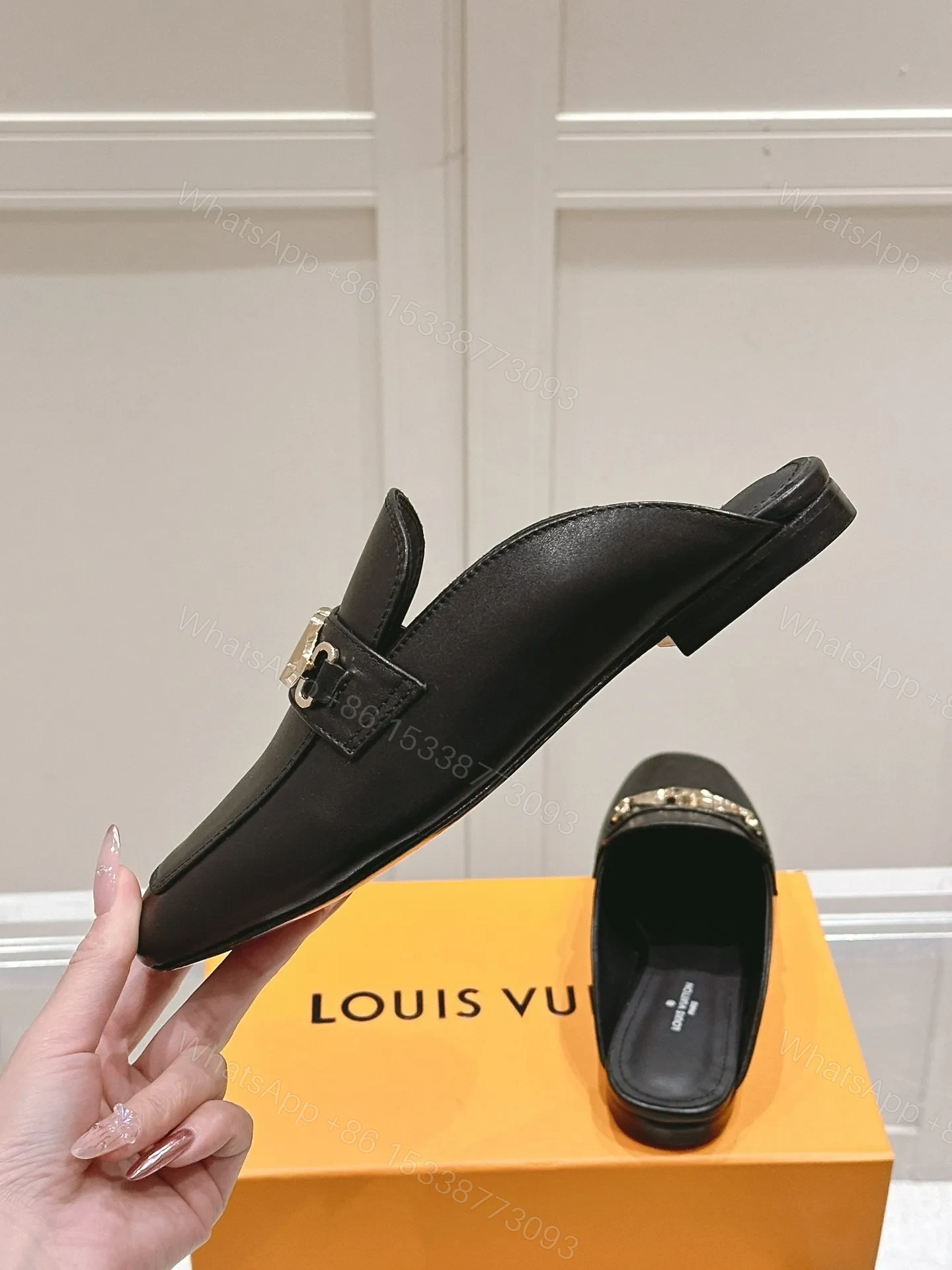 View 6 of LV Women Black Leather Slip-On Mules