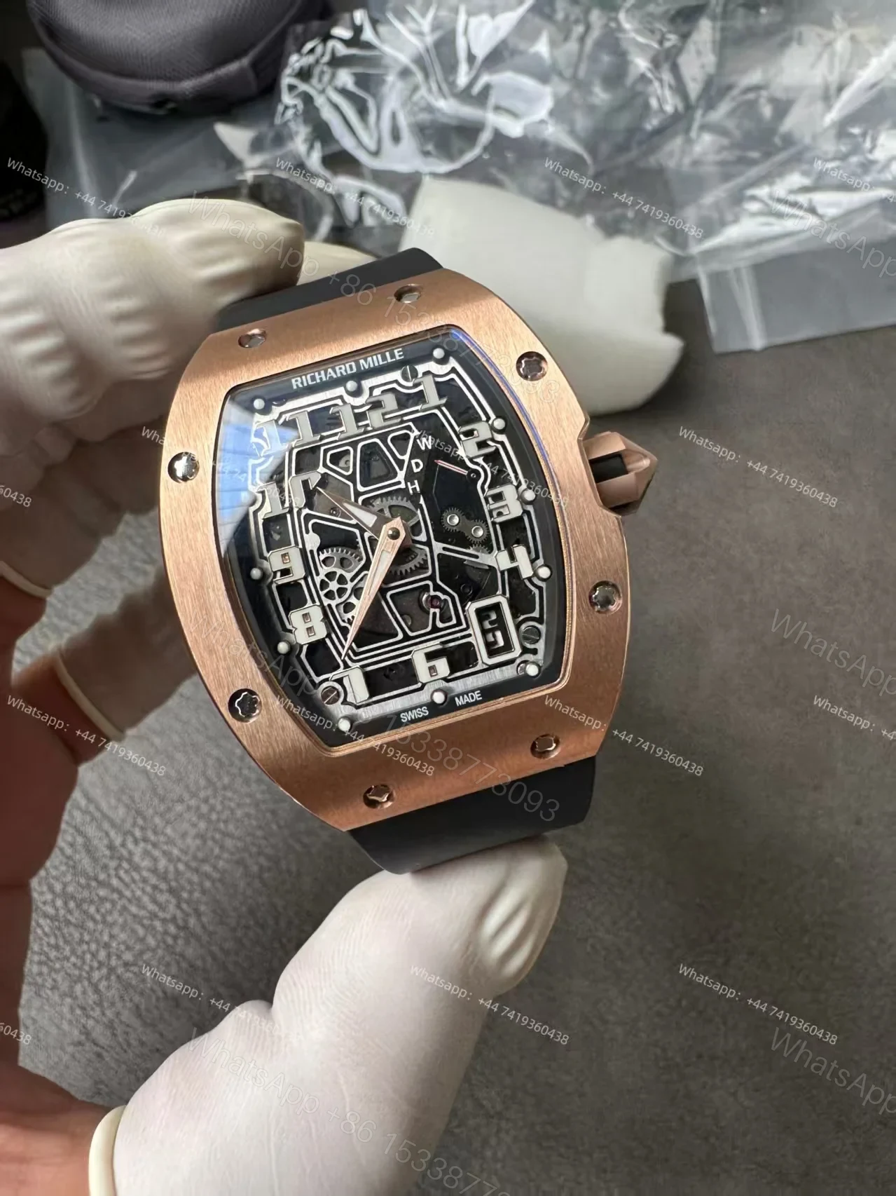 View 8 of Super Clone Richard Mille RM 67-01 Rose Gold Skeleton Black Rubber Strap