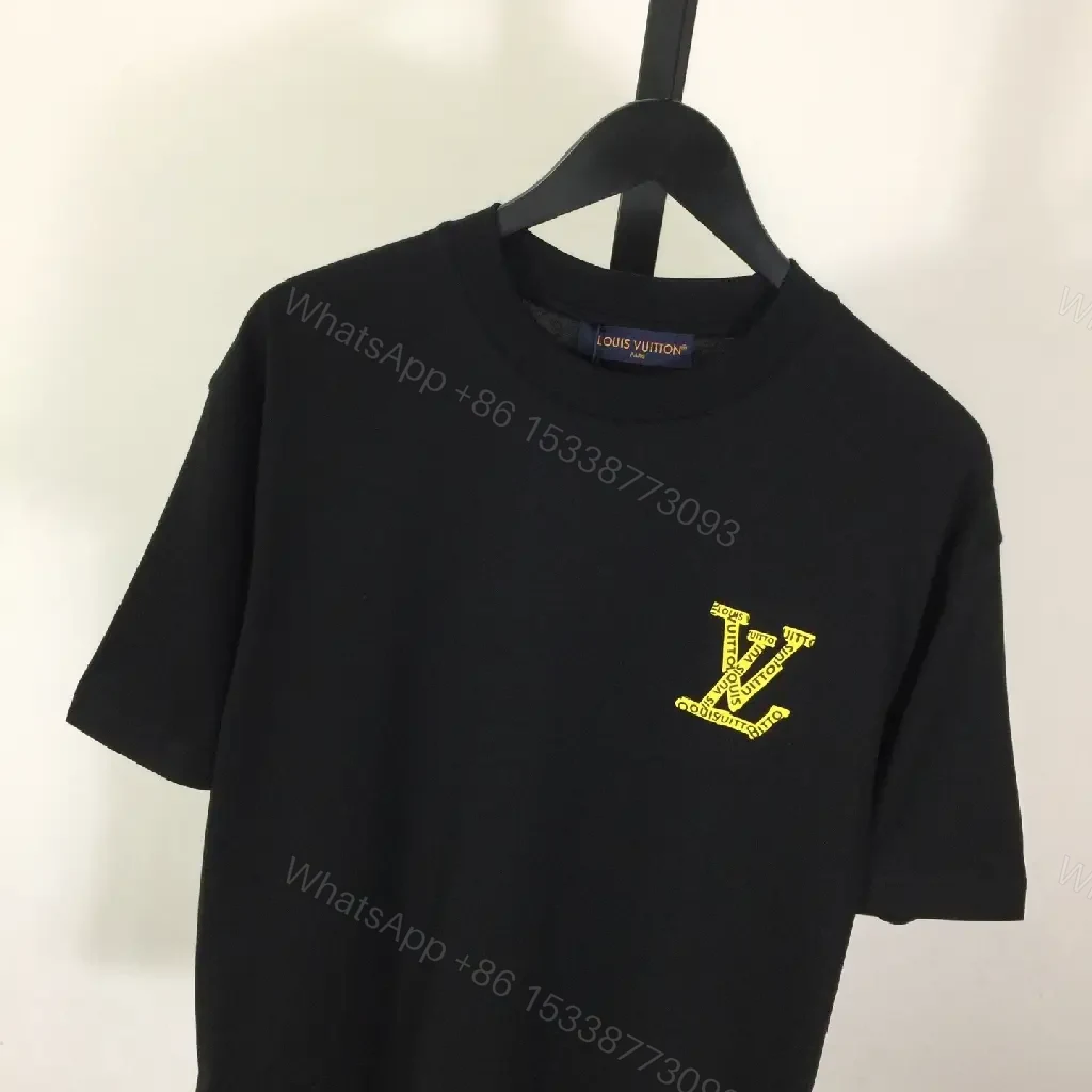 View 4 of Black Cotton Tee, Bold LV-Inspired Graphic, Relaxed Fit Tee